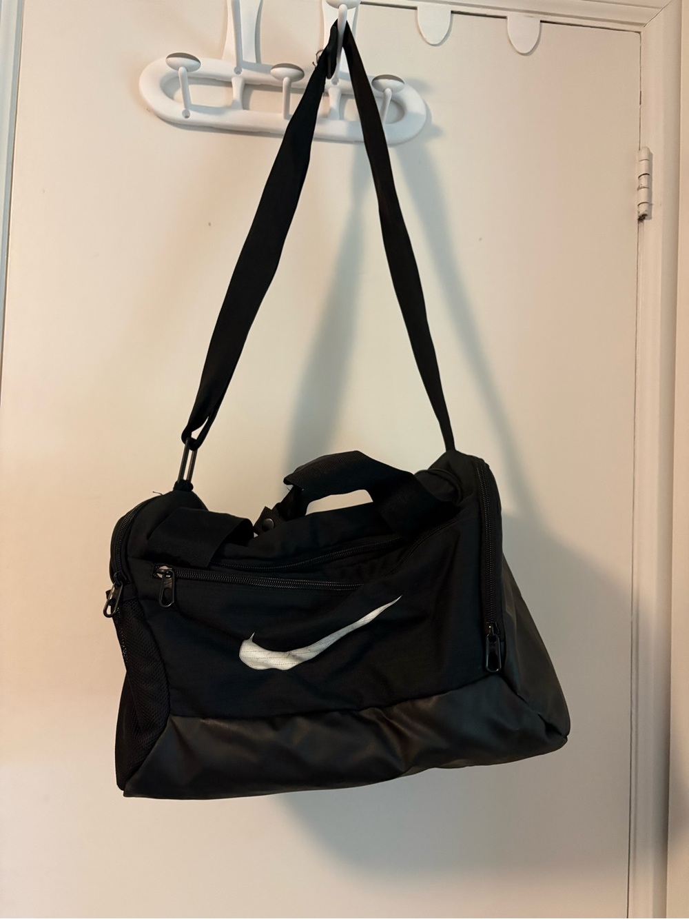 Nike Black Duffel with White Swoosh and Adjustable Strap